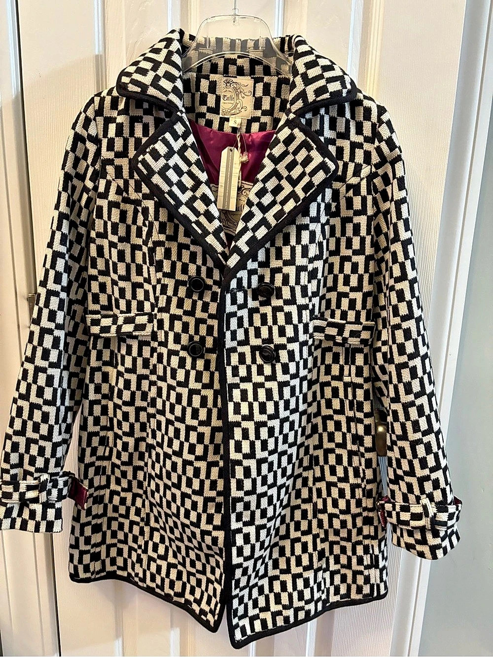Tulle Houndstooth Coat in Black & Cream Size Small * New*